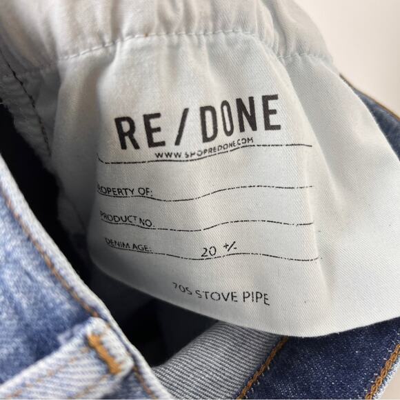 Re/Done Originals 70s Stovepipe Jeans 26 Rodeo Indigo with Hole - Picture 6 of 8